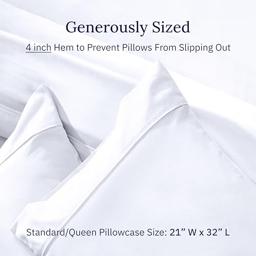 Image of California Design Den Standard Queen Size Pillowcase Set - 400 Thread Count, 100% Cotton Sateen, Set of 2 Pillow Covers, Soft and Breathable - Bright White