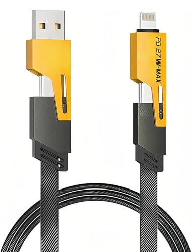 Image of 4 in 1 Multi Function Braided Fast Charging Cable with Lightnig to USB-C, Type C-C, Ligthning to USB, Military Grade Durability, Compatible for iPhone, Samsung, Oneplus Series & More