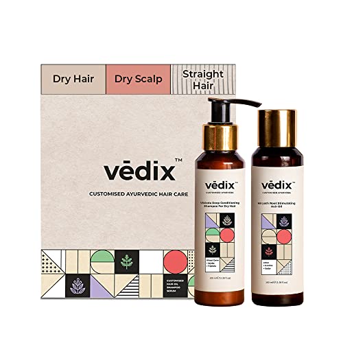 Vedix Ayurvedic Hair Care Combo Pack, Customized Hair Oil and Shampoo with Dry Scalp & Curly Hair – 200 ml