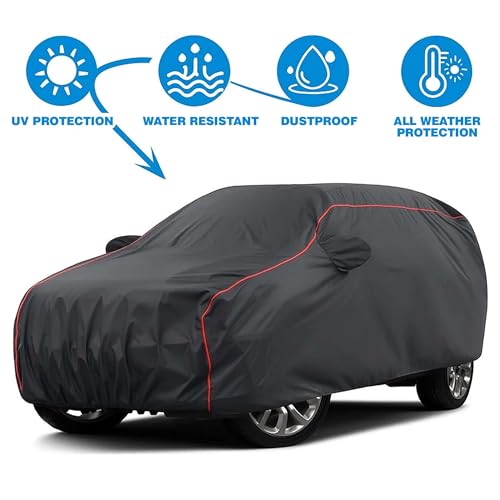 Image of Sulfar 100% Water Resistant Car Body Cover Compatible with Mirror for Toyota Etios (Triple Stitched, Full Bottom Elastic, Dark Grey Taffeta with Red Piping)