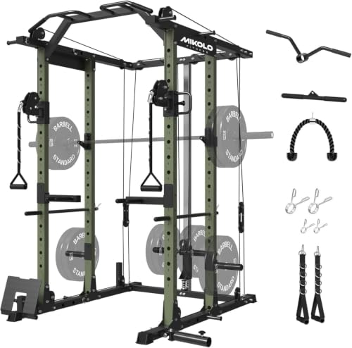 Image of Mikolo Power Cage, Power Rack with Cable Crossover System, 1500LBS Squat Rack with LAT Pull Down System, Workout Cage with Pulley System for Fitness Home Gym
