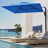 AECOJOY 9ft Wall Mount Umbrella Outdoor Patio, Rectangular Awning Large Offset Balcony Umbrella with 180° Rotation Sun Canopy for Deck Pool Garden Backyard, Save Space, Blue