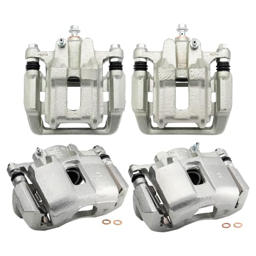 Image of TRQ Front and Rear Brake Caliper Set Zinc Coated Brackets Hardware Compatible with 2001-2003 Acura CL 1999-2008 Acura TL