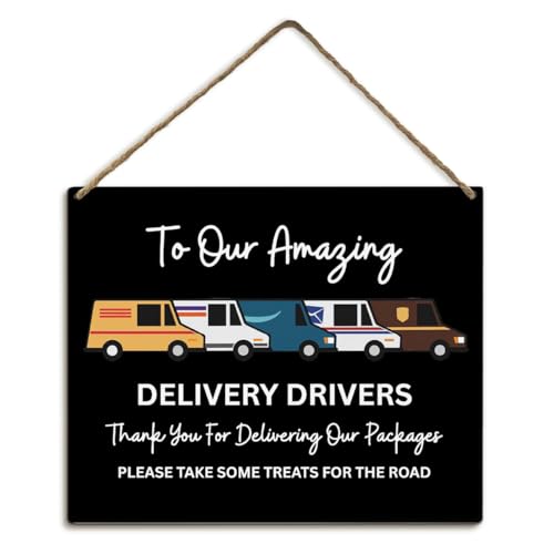 STHTTSW Delivery Signs for Packages Deliverys Drivers Snack Sign Thank You to Our Amazing Delivery Driver Wood Wall Hanging Sign Home Office Porch Front Door Outdoor Package Deliverys Boxes (Black)
