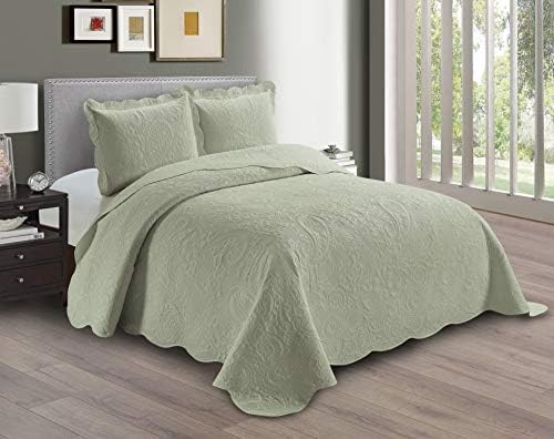 Linen Plus Embossed Coverlet Bedspread Set Oversized Solid Light Green Full/Queen Bed Cover Bedding New # Dana