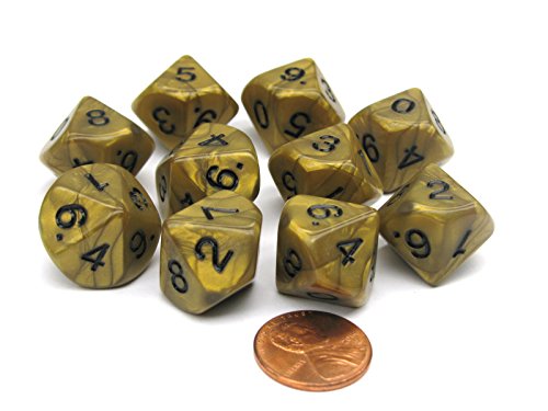 Koplow Games Set of 10 D10 16mm Olympic Pearlized Dice - Gold with Black Numbers