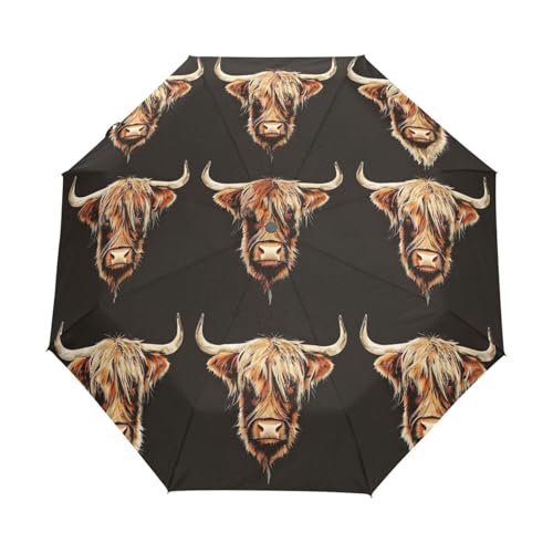 Parapluie compact vache d'Écosse GAIREG pliable automatique pour sac