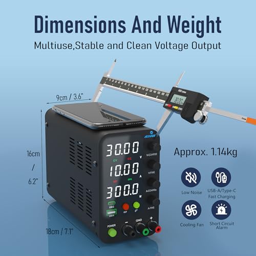 Image of DC Power Supply Variable, 0-30V 0-10A Switching Bench Power Supply with 20W USB & Type-C Quick-Charge, Encoder Corase & Fine Adjustment Knob, Output Switch, 4-Digit LED Display - SPS-3010V