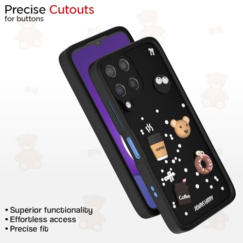 Image of Pikkme Back Cover for Samsung Galaxy M12 / F12 / A12 | 3D Cartoon Silicone Case Cute & Fun Full Protective Bumper Cover (Black)