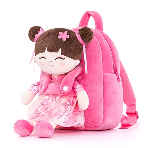 Gloveleya Kids Backpack Toddler Backpack Soft Plush Asian Girl Doll Backpacks Pink 9"