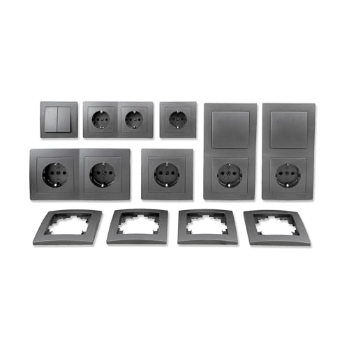 MC POWER - FLAIR - Wand Steckdosen und Schalter Set | Standard plus | 21-teilig | anthrazit, matt