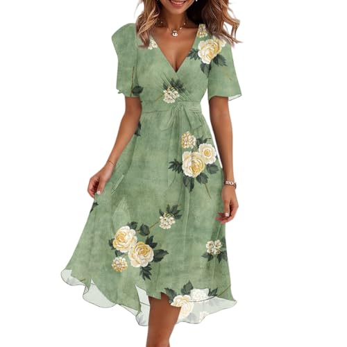Robe de travail pour femme col en V fluide et manches courtes anti-plis