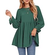 EXLURA Womens Summer Dressy Tops Ruffle Long Lantern Sleeve Swiss Dot Babydoll Peplum Top Round N...