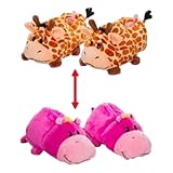 FlipaZoo AS SEEN ON TV Medium Size Animal Slippers - Fun Giraffe Transforming to Hippo - Two in One...