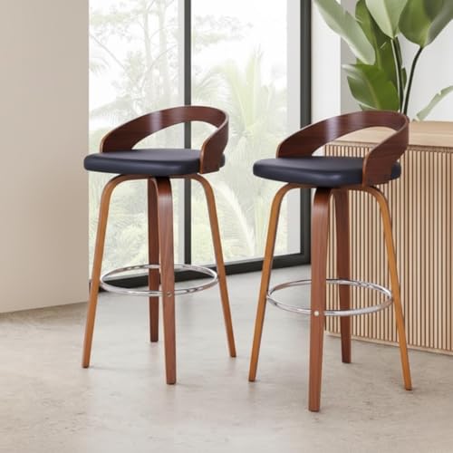 Creative Mid-Century Modern Swivel Bar Stool, Walnut Wood Frame w...