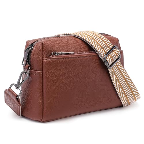 FALAN MULE Triple Zip Crossbody Bags for Women Pu Leather Small Cell Phone Purse with Adjustable Shoulder Strap