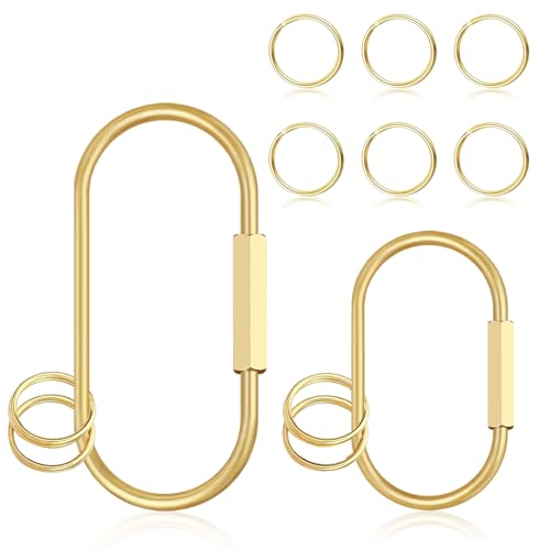 ZASZO 2Pcs Gold Brass Key Rings Gold Carabiner with 10 O-Rings Brass Screw Lock Keychain Clip for Keys Purse Bag Charms for Handbags
