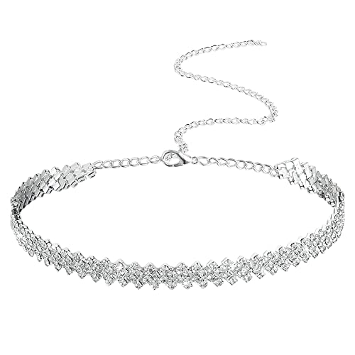 Yolev Strass Choker Halsband Silber Damen Schmuck Diamant Choker Halskette Funkelnde Kristall Halsketten Kette Schmuck Party Prom Zubehör für Frauen und Mädchen