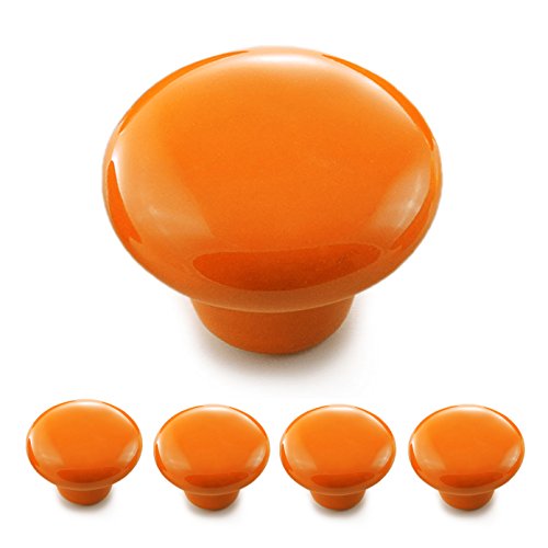 Ganzoo lot de 4 boutons de meuble en porcelaine et céramique orange émaillée, 32mm x 23mm, poignées rondes pour tiroir, commode, armoire, vintage shabby...