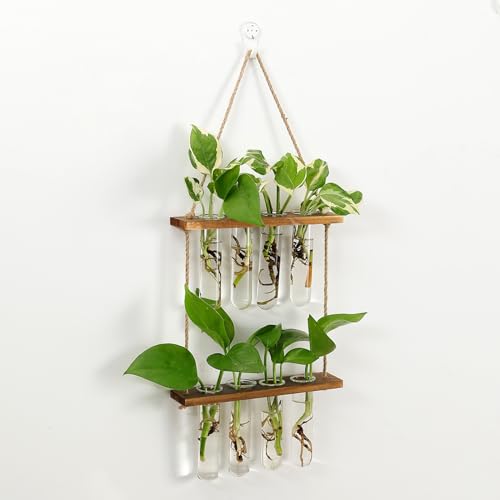 Soulnioi 2 Tiered Plant Terrarium Glass Plante/Test Tube Vase Glass Planter/Hanging Plant Glass/Wooden Frame Hydroponic Vase For for Hydroponic Plants(INCLUDE 8PCS tube) - Image 4