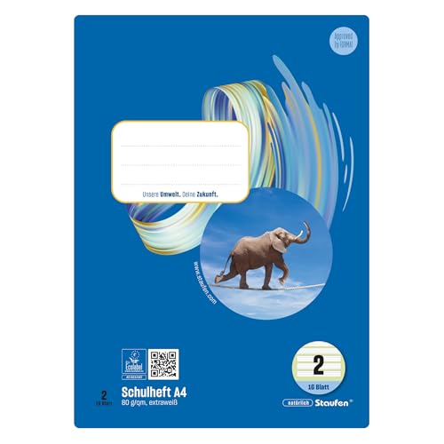 Staufen Style Schulheft - 10 Hefte je 16 Blatt DIN A4 Lineatur 2 (4/4/4 mm liniert) 80 g/m Papier