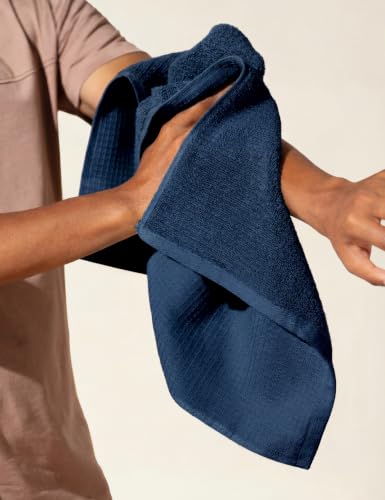 Image of DAMENSCH Unisex Premium Bamboo Blend, Ultra-Soft, Absorbent, Dual Waffle and Terry Texture Waffle Hand Towel - Ocean Blue - Pack of 2