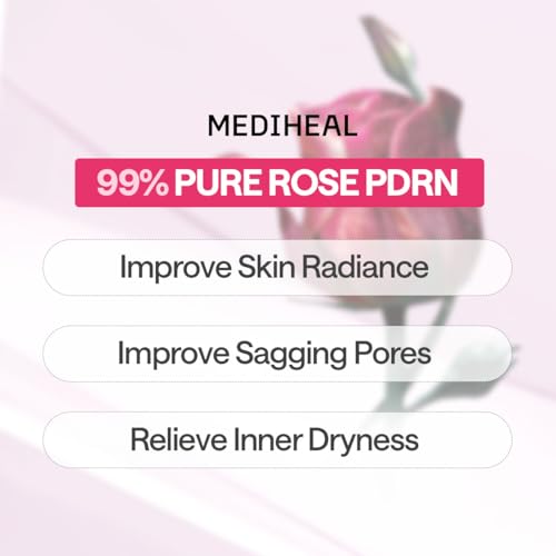 Image of MEDIHEAL Rose PDRN Essential Sheet Mask (1 Sheet) Hydrating & Firming Korean Face Mask with 99% Pure White Rose PDRN & Hyaluronic Acid, Moisture Barrier Repair & Healthy Glow, Vegan Formula
