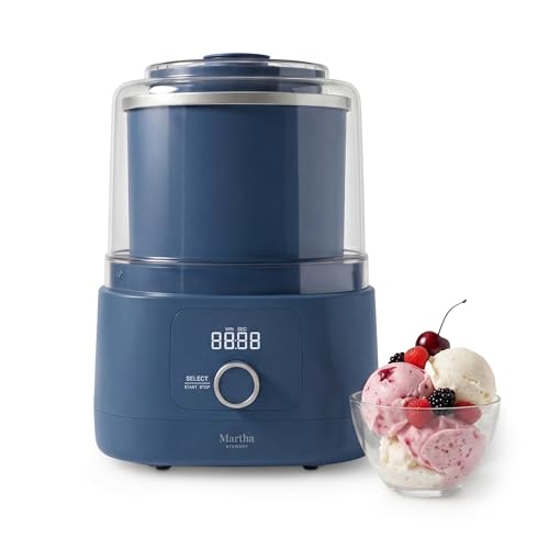 Image of Martha Stewart Ice Cream Maker, 2 Quart Double-Insulated Freezer Bowl, Sorbet & Frozen Yogurt, Ready in 20 Minutes, Mix-Ins Chute, Easy to Clean, Indigo Blue