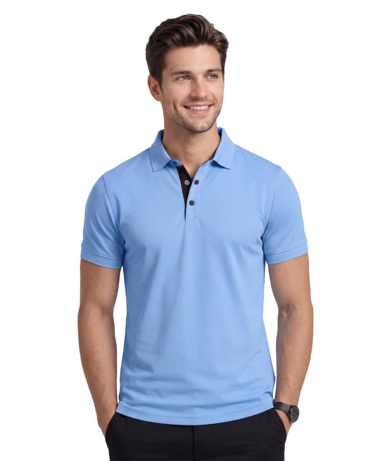 Image of AWG ALL WEATHER GEAR Men's Golfer Polo T-Shirt, Dri-Fit Quick Dry Moisture-Wicking Stretch Fabric, Regular Fit Half Sleeve Solid Collar Tee for Golf, Gym, Running, Office and Casual Wear