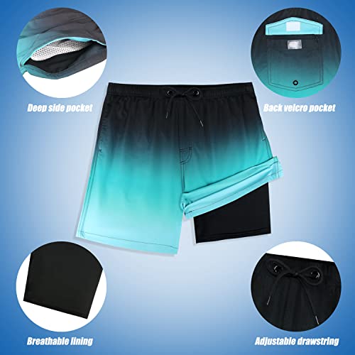 Image of Boys Swim Trunks with Boxer Brief Liner Compression Anti Chafe Swimming Shorts Stretchy UPF Quick Dry Swimsuit