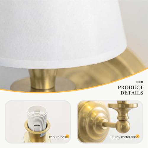 Image of Antique Linen Shade Wall Sconce- Brass Finish Base and Conical Fabric Shade Wall Light Fixture for Bathroom, Bedroom, Dining Room and Entryway(6.5 inch D x 11.5 inch H Brass)