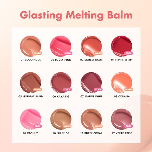 Image of rom&nd Glasting Melting Balm 3.5g (7Colors), Glossy, Plumping Lips, Moisture, Translucent, Water Bomb, High Pigmented, Vegan (12 VEILED ROSE)