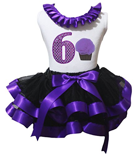 Cupcake morado de camisa blanca negro falda petalos para nina 6 anos