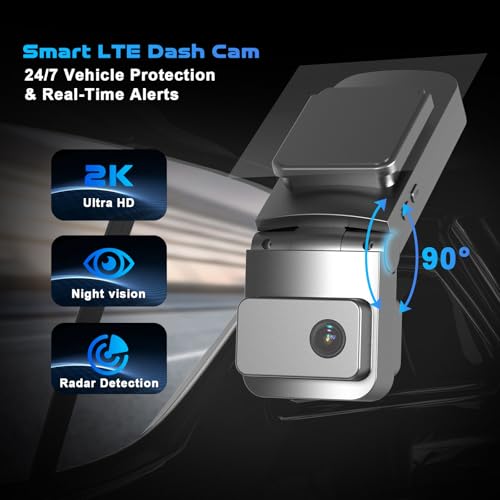 Car Security Camera for Vandalism Surveillance, 4G LTE Dash Camera with Remote View, Dual 2K Front and Inside Cam with GPS Tracking, Radar Detect, G-Sensor, OBD Power, Dual Dash Cam for 24/7 Parking - Image 3