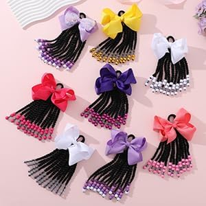 キッズ ブレイド ポニーテール エクステンション 伸縮性 蝶結び タイクリップ ビーズ ブレイド ヘア エクステンショ 【いろいろ】