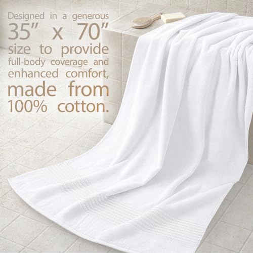Image of Cotton Paradise 100% Cotton Turkish Towel Set, Soft Absorbent Quick Dry, 2 Piece 35x70 Bath Sheet Set, Snow White