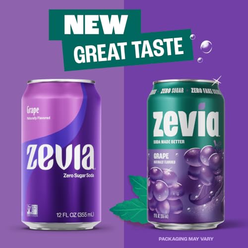 Image of Zevia Zero Sugar Soda, Grape, 12 oz Cans (24-Pack) - Naturally Sweetened, Zero Calorie Sugar Free Soda - Non-GMO Project Verified, Gluten-Free, Vegan