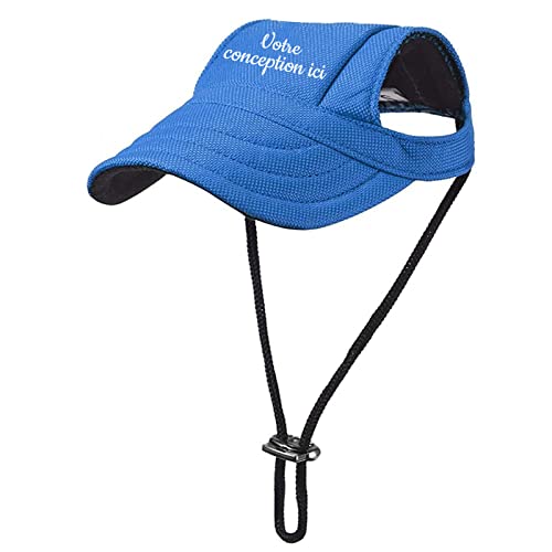 Hahagirl Casquettes de Baseball personnalisées pour Animaux de Compagnie, Bonnet de visière pour Chien avec nom, Chapeau de Protection Solaire réglable avec Trous d'oreille(S Bleu) Cover