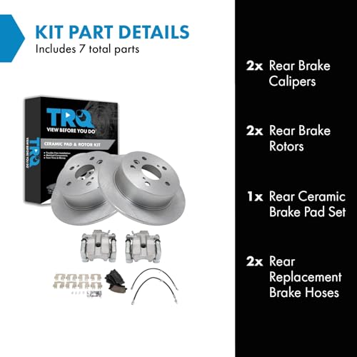 Image of TRQ Rear Brake Pad and Rotor Set Ceramic Rotors Calipers Compatible with 2007-2012 Lexus ES350 2008-2012 Toyota Avalon 2007-2011 Camry