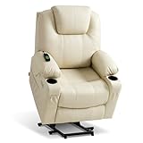 MCombo Power Lift Recliner Chair for Elderly, Lift Chair with Heat and Massage, FSC Certified, USB Ports, Cup Holders, Faux Leather 7040 (Cream White, Medium)