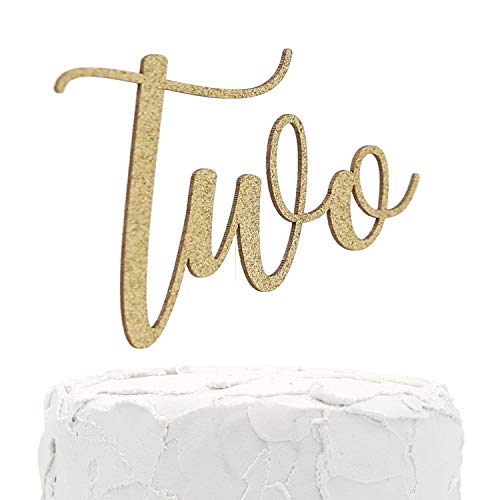 NANASUKO 2nd Birthday Cake Topper - Two - Double Sided Gold Glitter - Premium Quality Made in USA