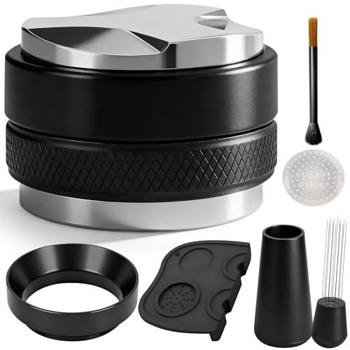 Fuerdich Siebträger Zubehör | 51mm Barista Set | Enthält Distributor and Tamper Leveler, WDT Tool, 0.8mm Das Vorschalt-Sieb, Dosierring und Silikon tampermatte, Espresso Set für Siebträgermaschine