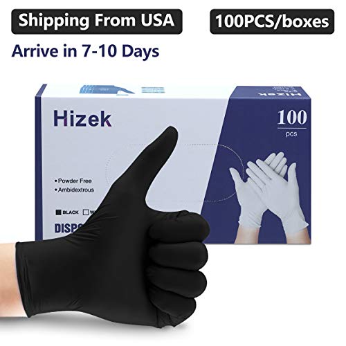 Nitrile Gloves, Hizek 100 Pcs Disposable Gloves,4 mil,Latex Free,Powder Free,Textured Anti-Allergic Wear-Resistant Cleaning Gloves for Home Use (Black, M)
