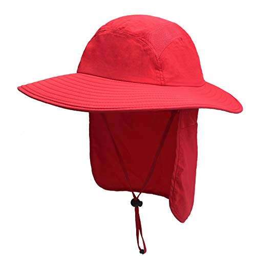 Home Prefer Adult Upf 50+ Sun Protection Cap Wide Brim Fishing Hat With Neck Flap Red #TOP4