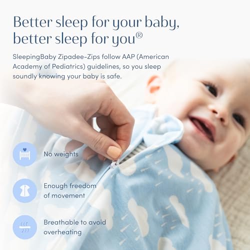 Image of SleepingBaby Zipadee-Zip Transition Swaddle - Cozy Baby Swaddle Blanket with Zipper Convenience - Roomy Wearable Blanket for Easy Diaper Changes - Spring Showers Blue, Large (12-24 Month)