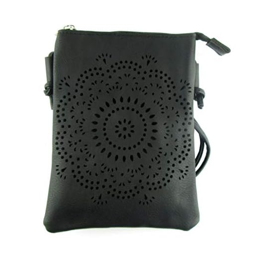 Zisla Bolso bandolera de mujer pequeño mandala agujereado. (Negro)