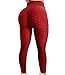 Fittoo Women's Honeycomb Ruched Butt Lifting High Waist Yoga Pants Chic Sports Stretchy Leggings Red(S)