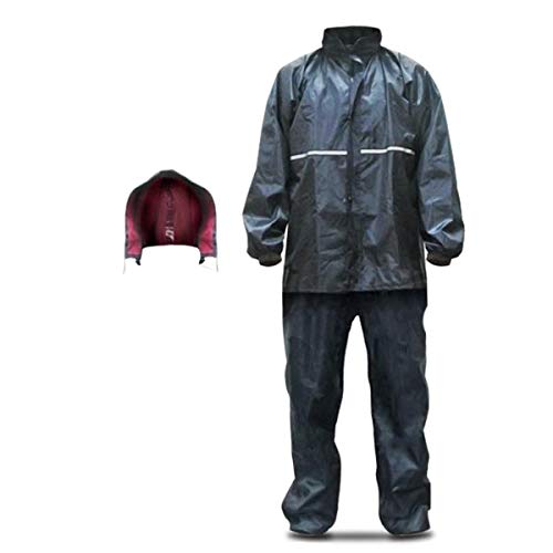 Traje de lluvia de 2 piezas, pantalón con cintura de goma, chaqueta con cremallera y capucha, color negro con rayas reflectantes, talla S - XL, tamaño: M Cover