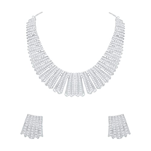 SAIYONI Sparkling Silver Plated Austrian diamond Choker Necklace Earring With Maangtikka Jewellery Set For Womens (B09RH6ZQKG) Amazon Price History, Amazon Price Tracker