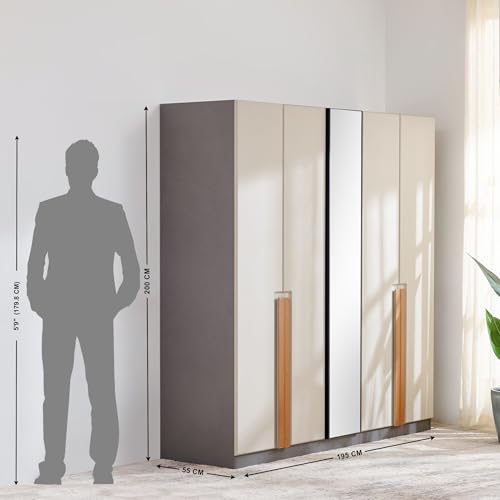 Image of Home Centre | Tiffany 4-Door Swing Wardrobe | Engineered Wood | Beige | 1 Year Warranty